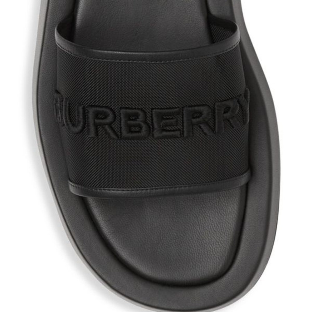 Burberry ‘Buckingham’ Mesh & Leather Logo Slides - Picture 4 of 14